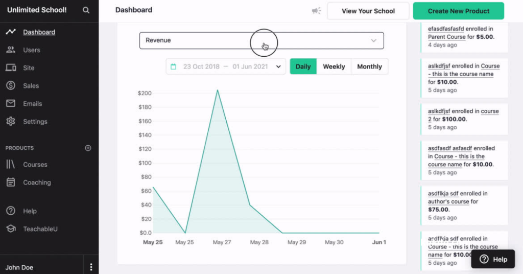 Teachable Dashboard 